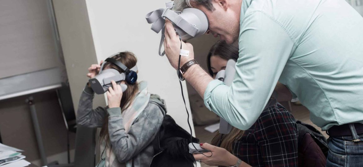 Group wearing VR headsets